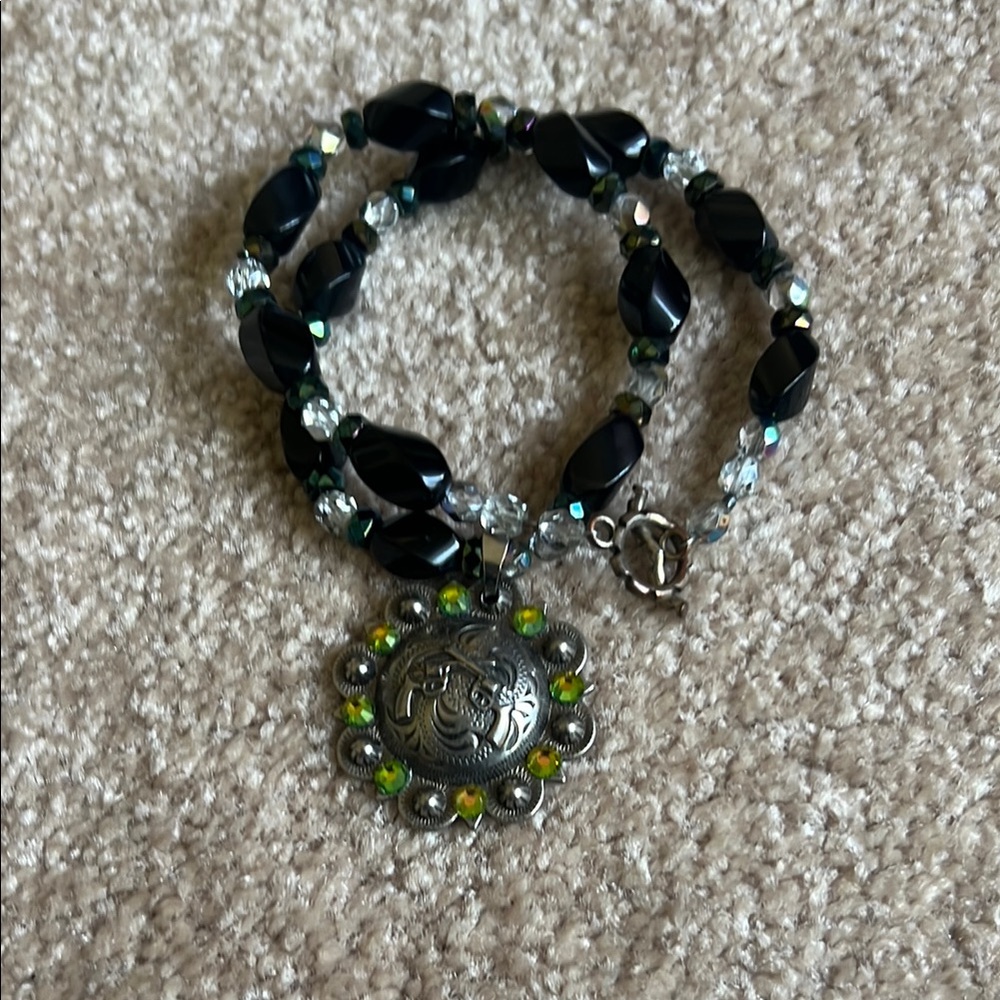 Elegant western Black and Silver Beaded Necklace